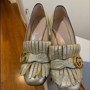 Gold Gucci Marmont loafers